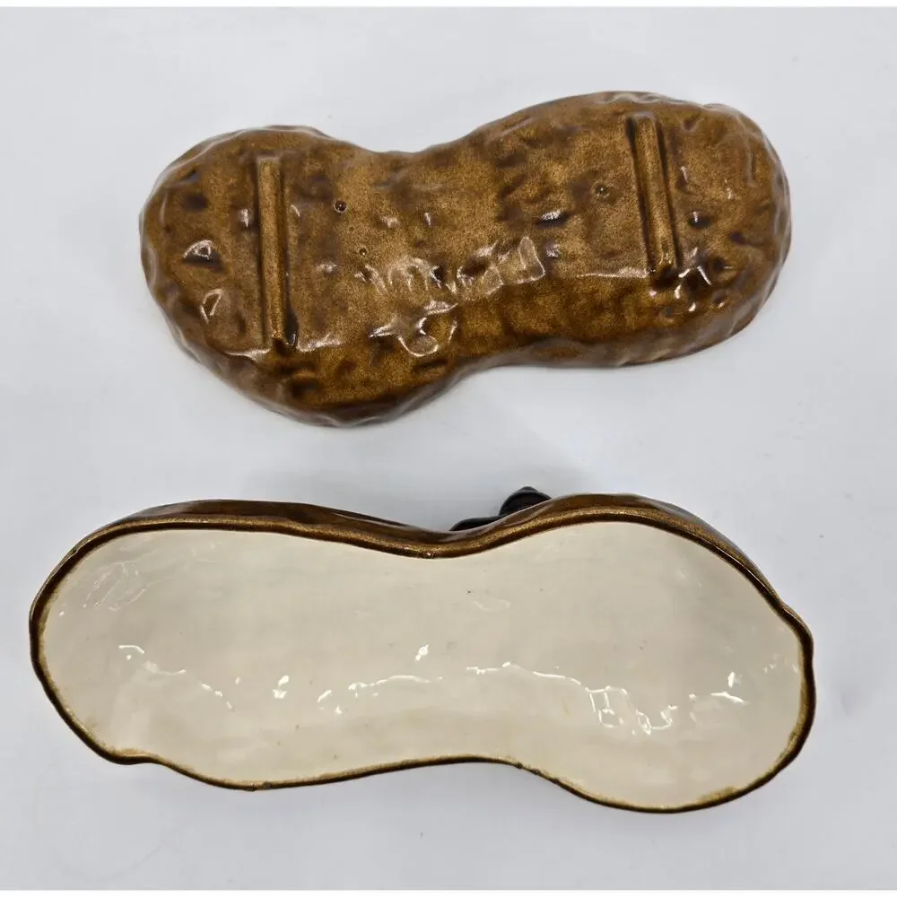 Vintage Squirrel on Peanut Lidded Ceramic‎ Trinket Box MCM Novelty Candy Dish